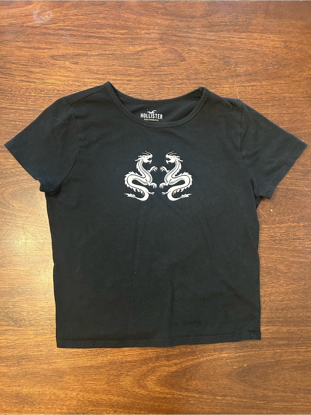 Hollister Black Baby Tee with White Dragon Motif